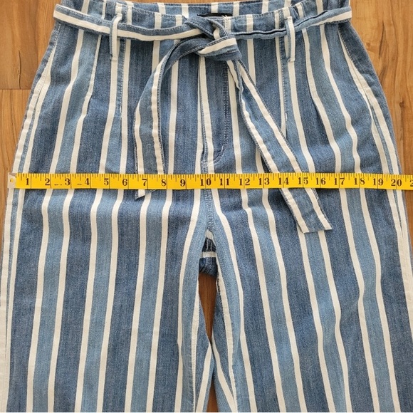 Ann Taylor High-Rise Wide Leg Denim Ankle Pants Stripe Blue White Waist Tie Sz 6 - Picture 14 of 16